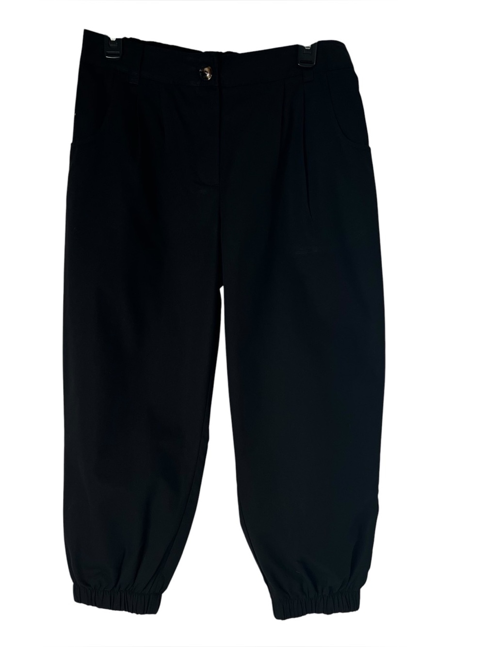 Halara Women’s Casual Black Pants Sz Medium Petite Pleated Elastic At Leg Base